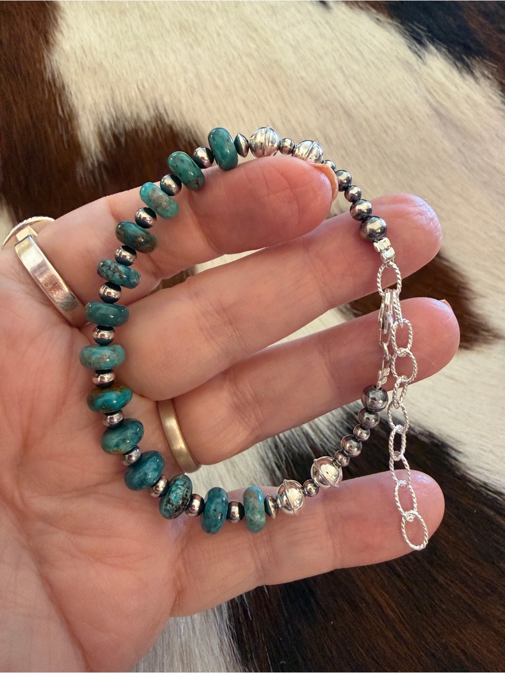 ❤️ Kingman Turquoise 3mm 4mm 5mm 8mm Navajo Desert Pearl Bracelet 7+2”L - Picture 3 of 11